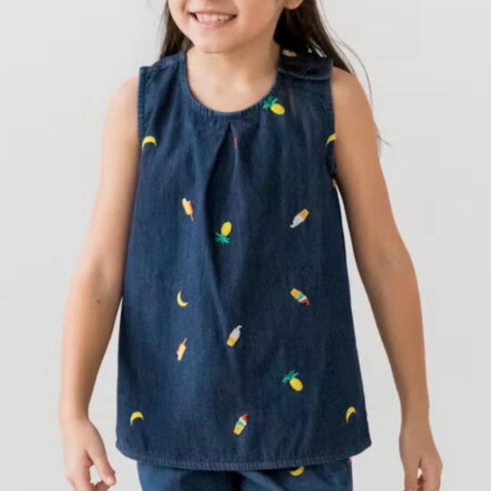 Hanna Andersson Chasing Summer Chambray Tank with Fruit Embroidery Size 3 Kids